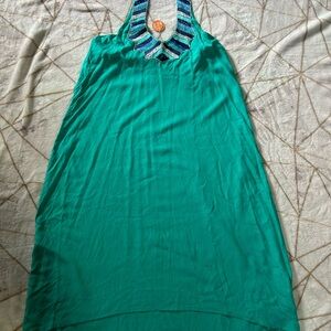 Mud Pie Teal Halter Dress with Striped Detail